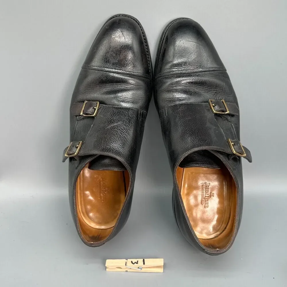 John Lobb William Mens 8.5 Black Leather Dress Shoes Double Monk Strap Slip-On